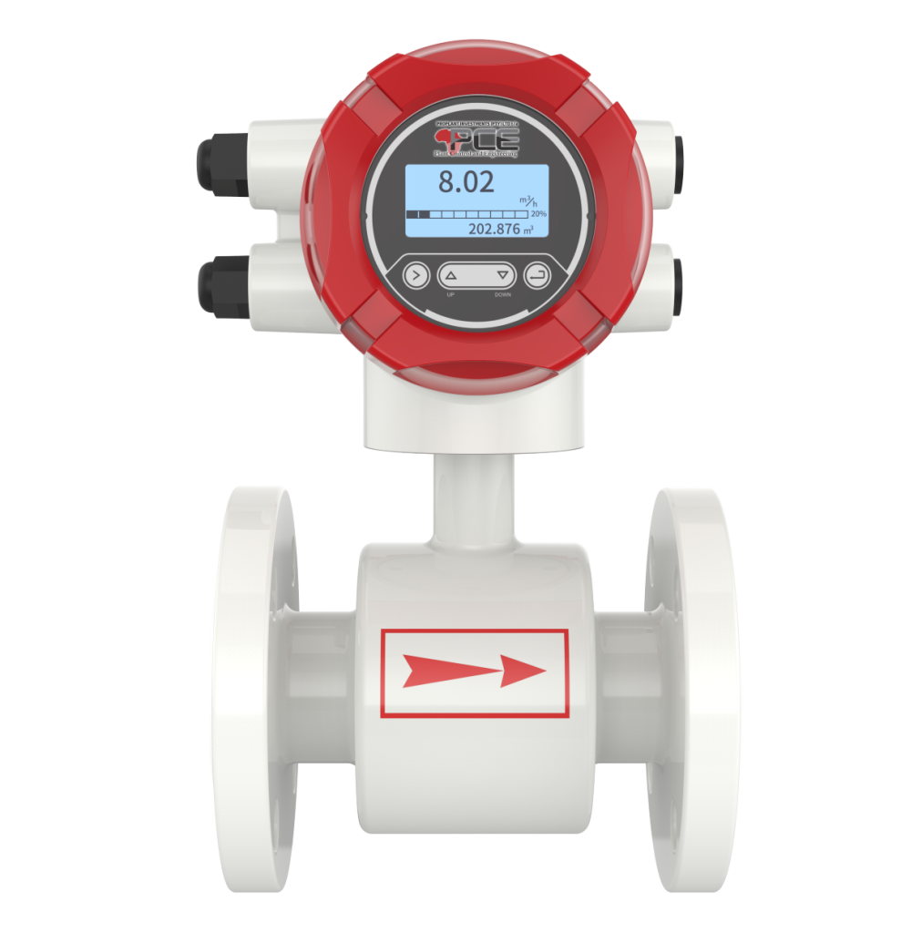 Industrial magnetic flow meter used for accurate process measurement and instrumentation in industrial applications.
