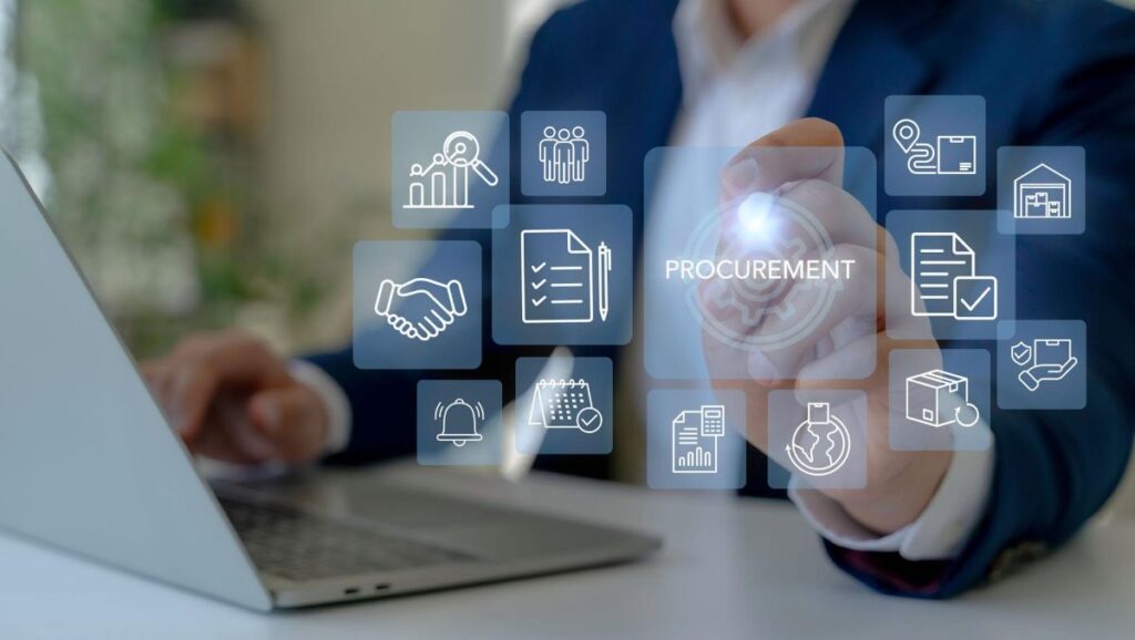 AI-driven industrial procurement process showing digital research and supplier shortlisting before contact